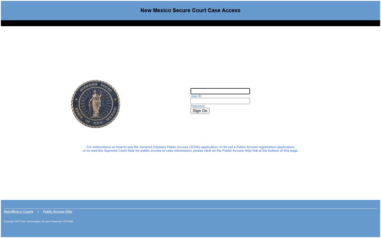 Secured Odyssey Public Access login page