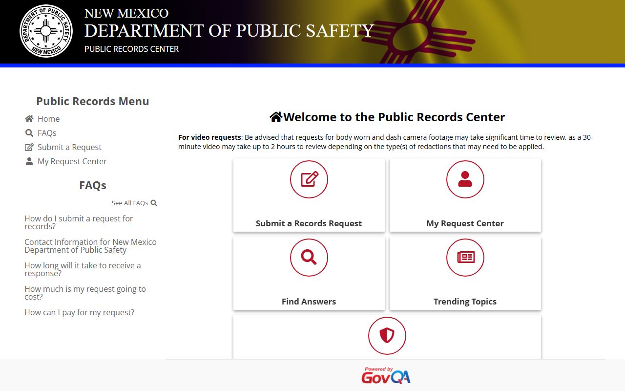 New Mexico DPS public records center