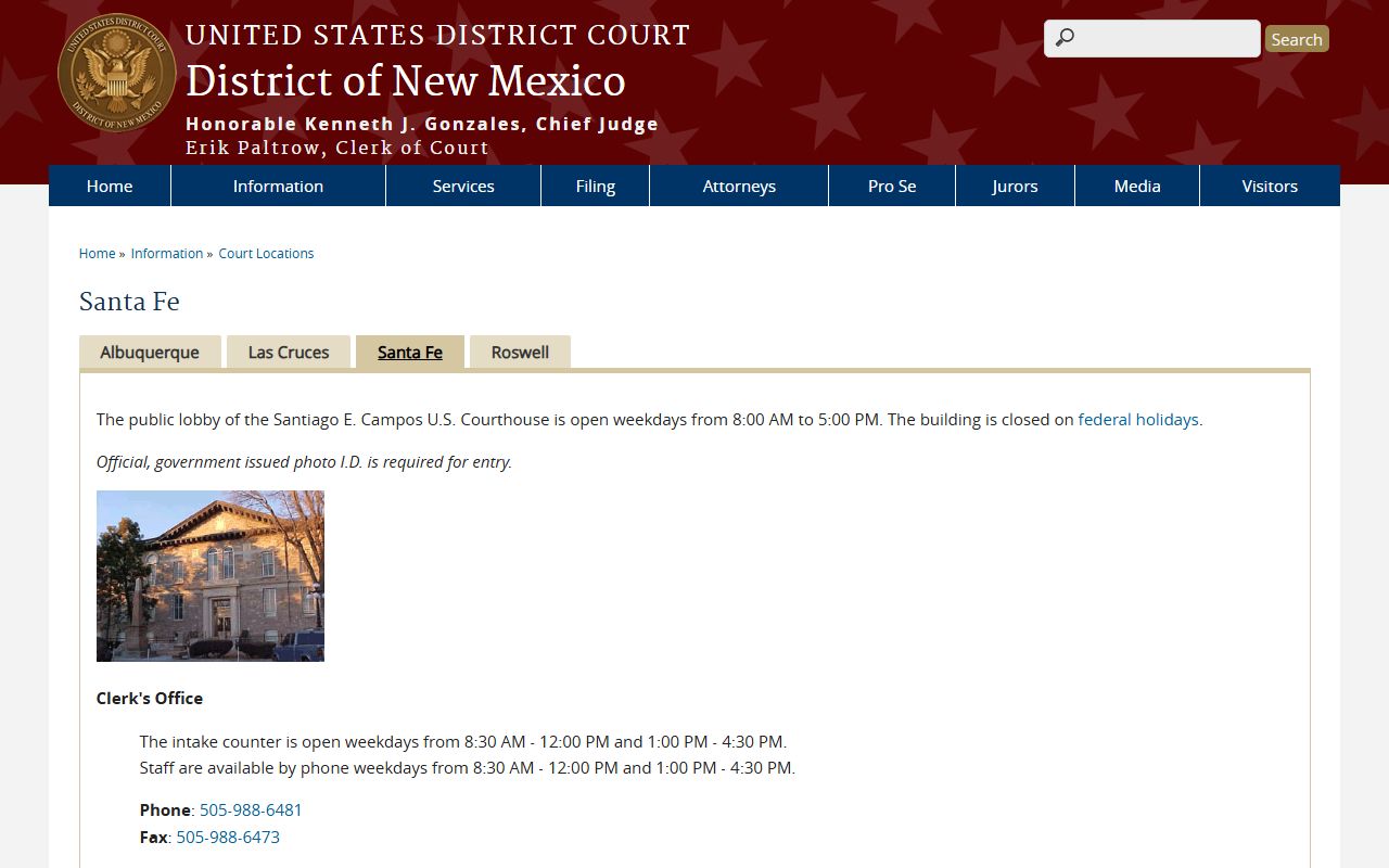 Colfax County District Court federal Santa Fe courthouse distinction