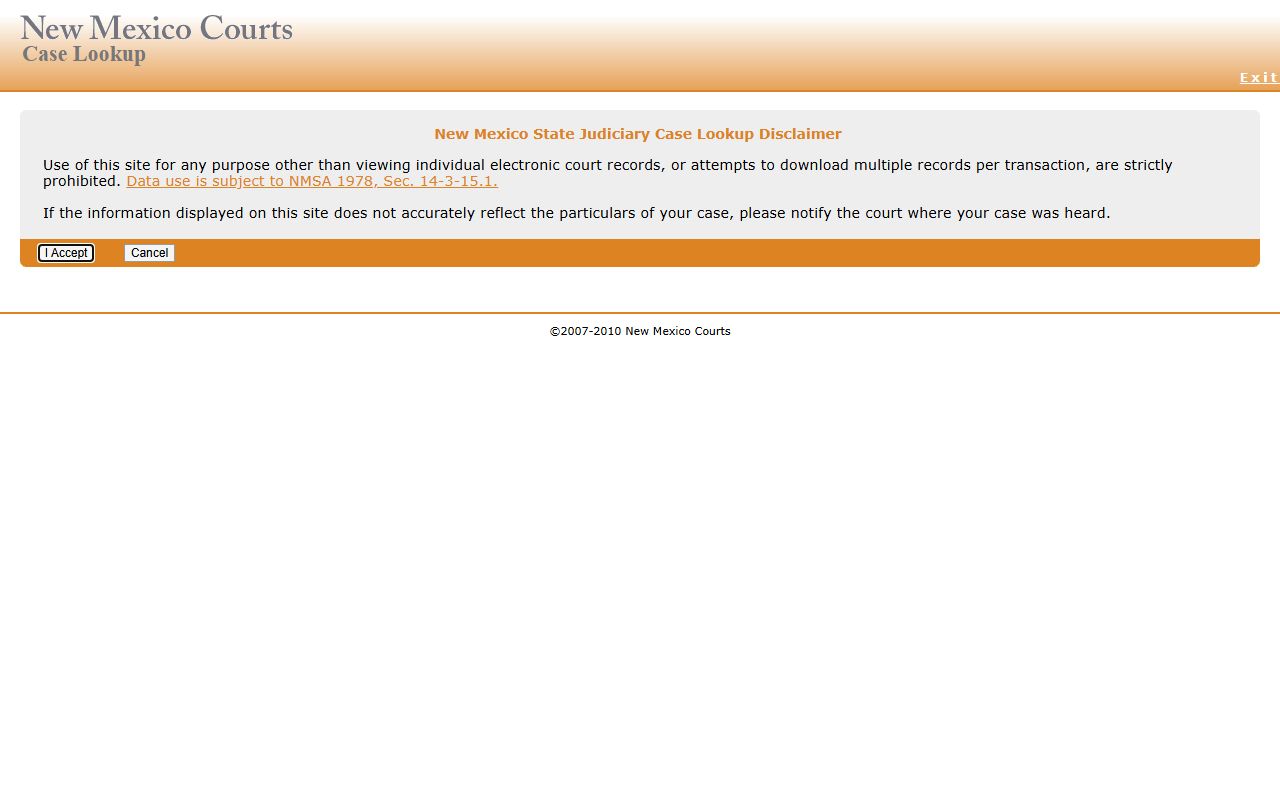 Colfax County court records New Mexico Case Lookup screen