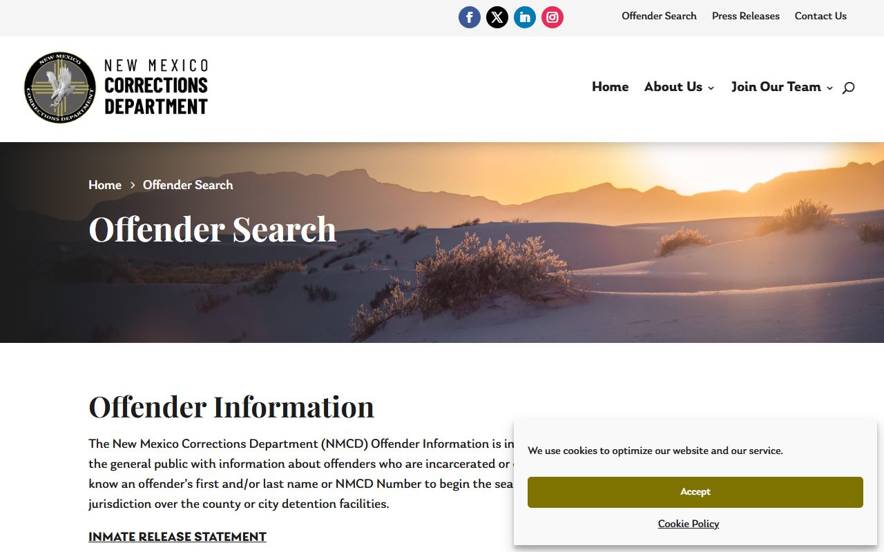 Colfax County inmate records NMCD offender search source