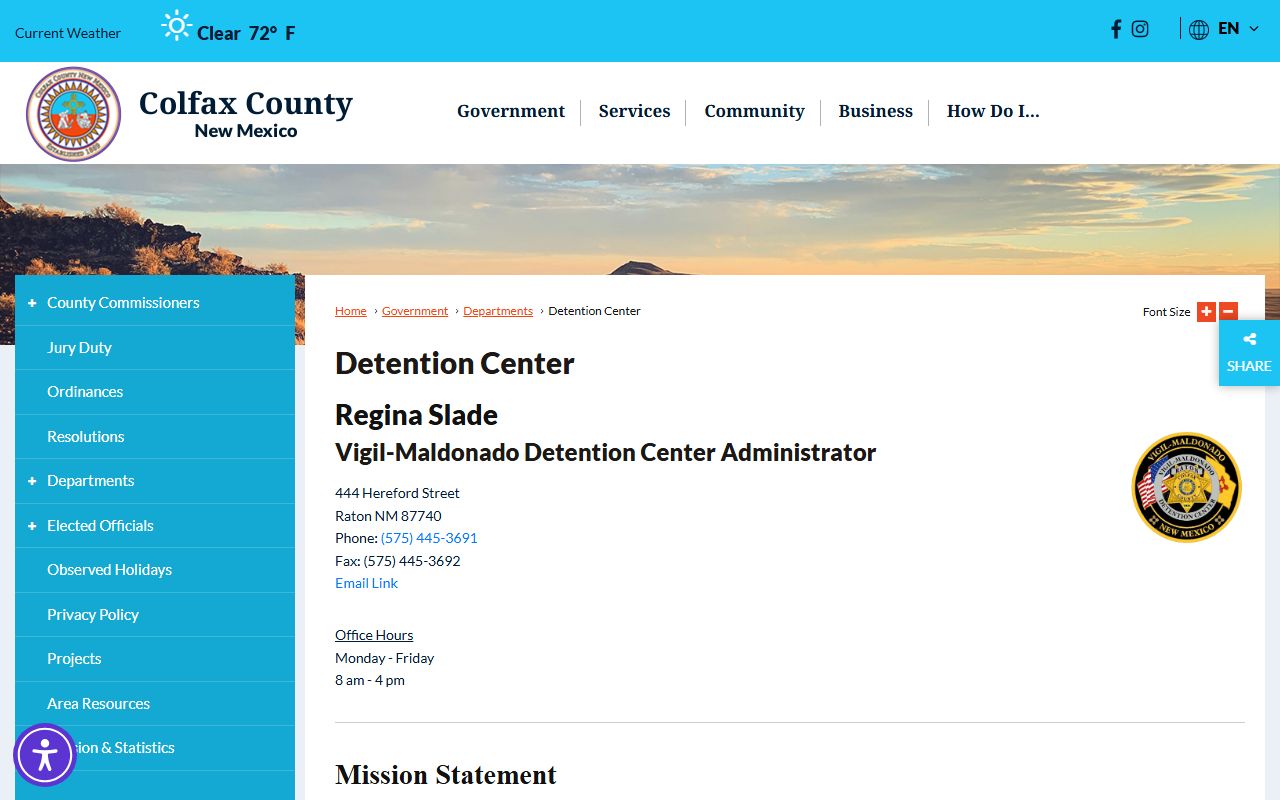 Colfax County inmate records Vigil-Maldonado Detention Center source