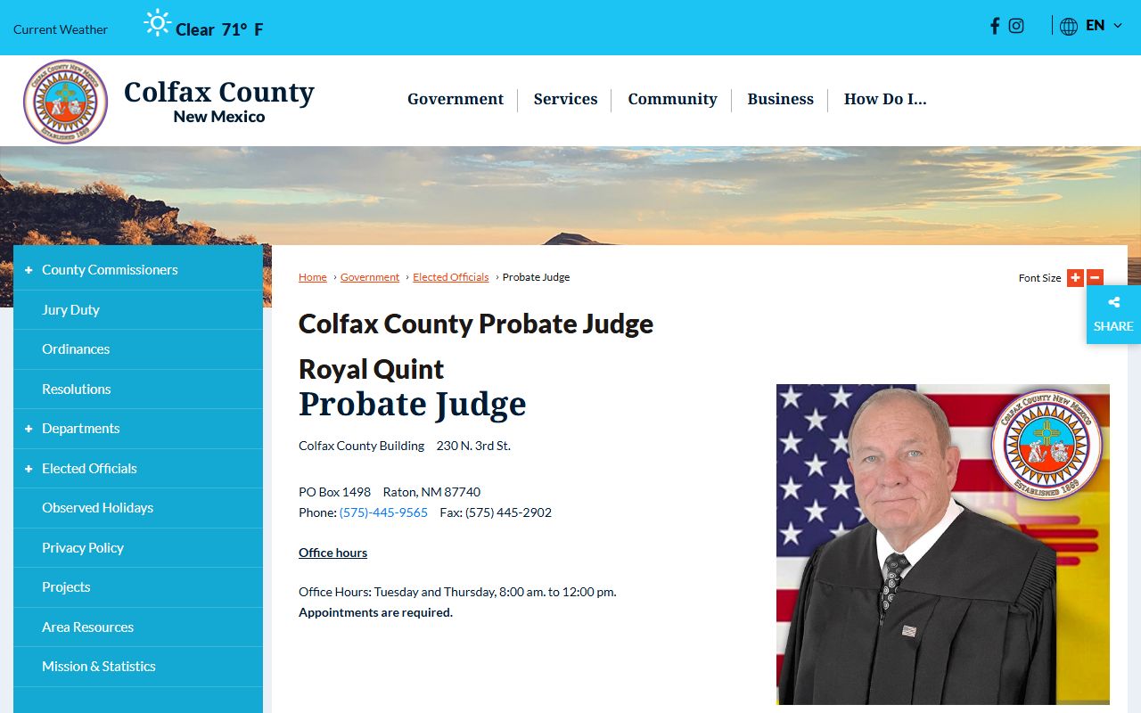 Colfax County probate records Probate Judge page