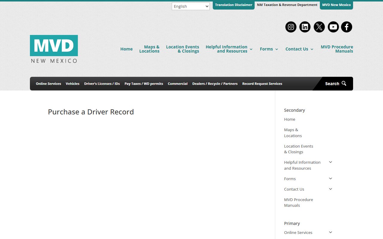 Colfax County traffic court records MVD purchase driver record page