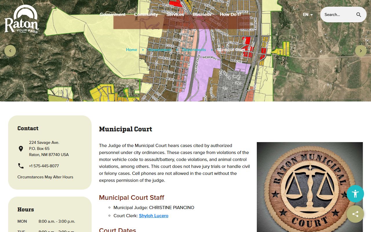 Colfax County traffic court records Raton Municipal Court page