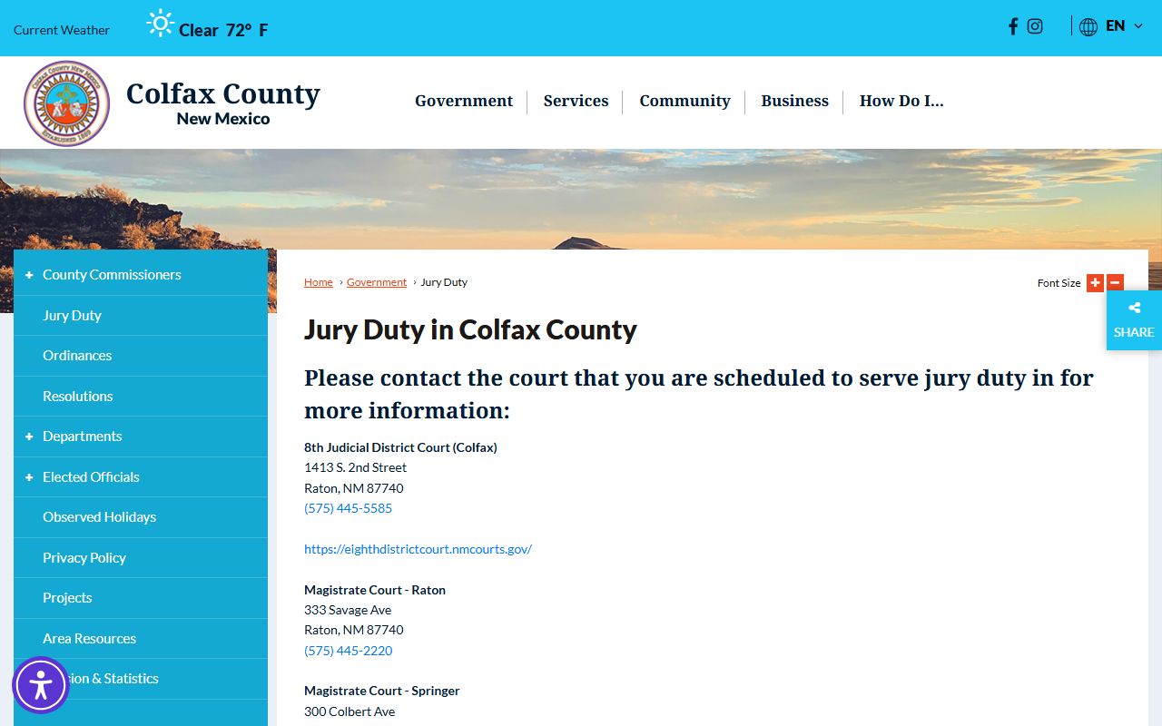 Colfax County warrant records court contact source